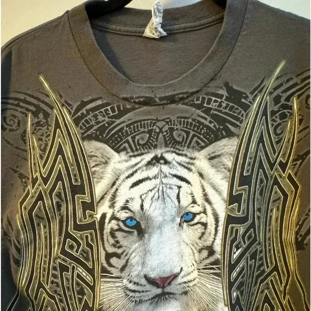 Y2K Tiger Animal Planet Unisex Tee XL Oversized Ed Hardy Thrasher Short Sleeve - Picture 12 of 12